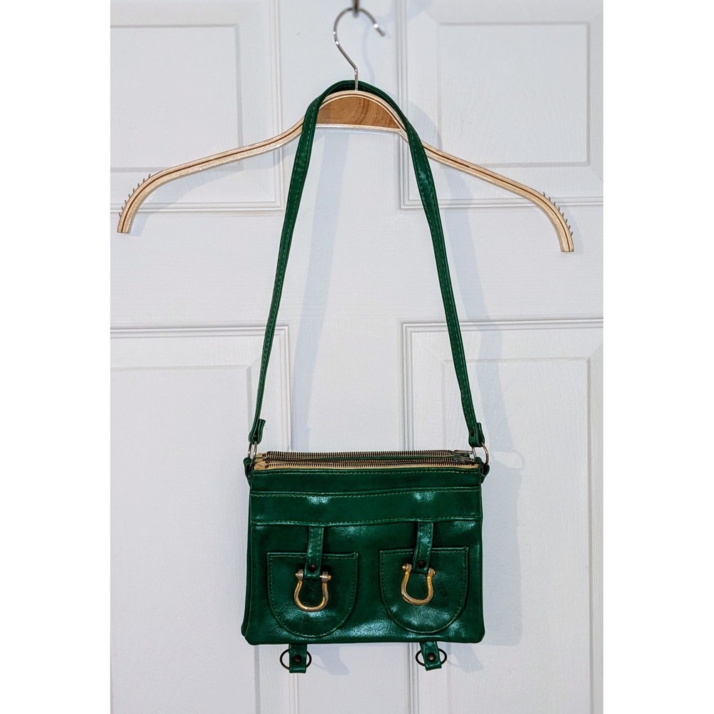 Green Crossbody Bag‎ Small Faux Leather Purse with Gold Hardware